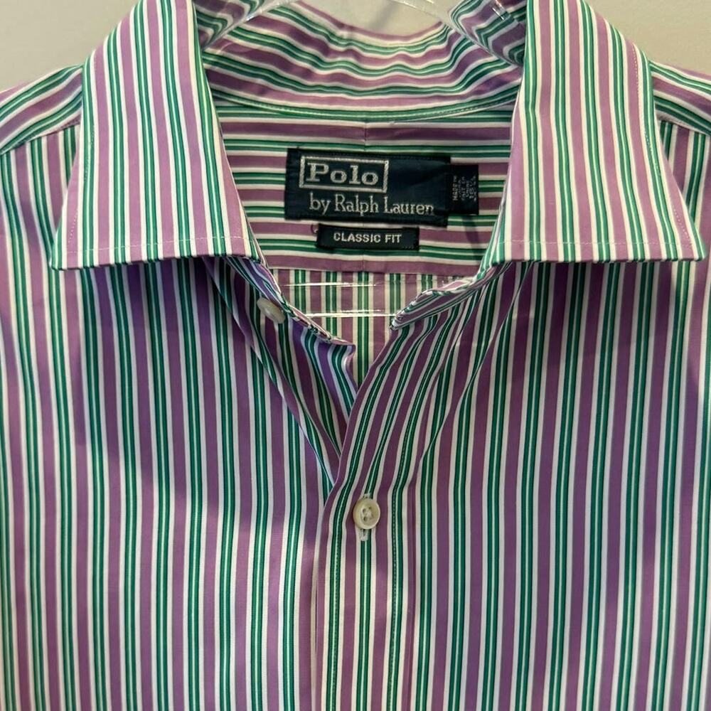 Polo Ralph Lauren Men's 16.5 Classic Fit Button Down Long Sleeve Striped Shirt - Picture 4 of 4